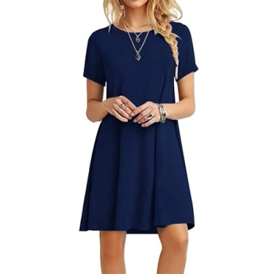 Image of MOLERANI Summer Dresses for Women UK Casual T Shirt Dress Short Sleeve Ladies Beach (L, Navy Blue)