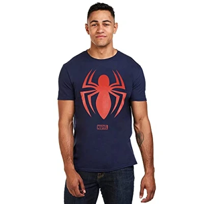 Image of Marvel Men&#039;s Spiderman Logo T Shirt, Navy, L UK