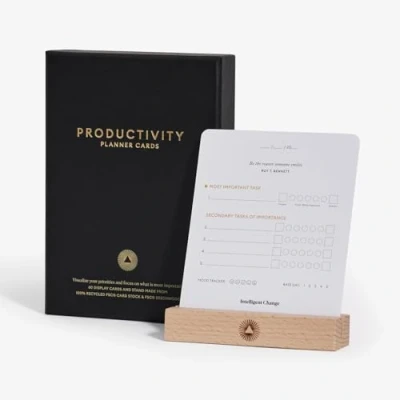 Image of Intelligent Change Productivity Planner Cards with Display Stand, Compact Desk Friendly Daily Prioritization Cards, Inspirational Quotes, Dual Purpose Design for Organization and Notes