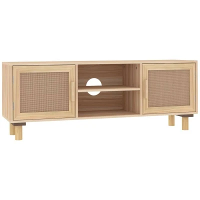 Image of vidaXL TV Cabinet Brown 105x30x40 cm Solid Wood Pine&amp;Natural Rattan