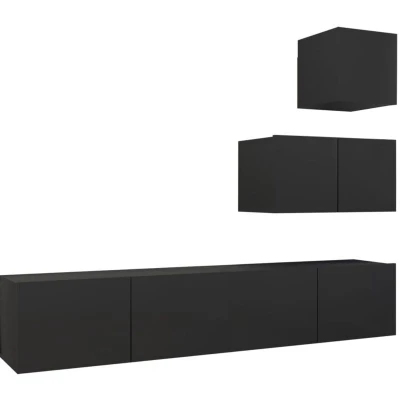 Image of vidaXL 4 Piece TV Cabinet Set Black Engineered Wood