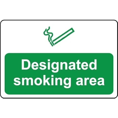 Image of Designated Smoking Area Safety Sign 1mm Plastic (400mm x 300mm)