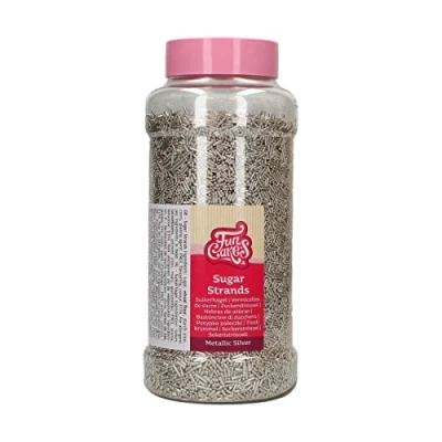 Image of FunCakes Sugar Strands Metallic Silver: Cake Sprinkles, Great Taste, Perfect for Decorating, Cupcake Sprinkles. 800 g.