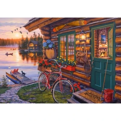 Image of Darrell Bush: Seehütte mit Fahrrad (1000 Teile)