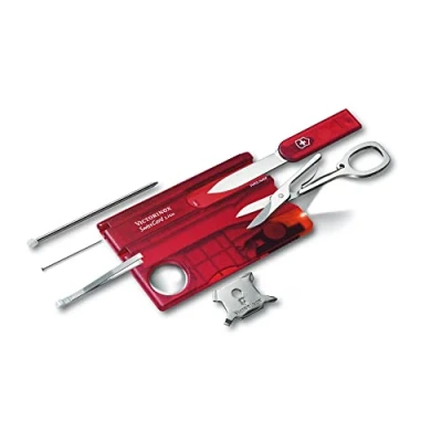 Image of Victorinox Swiss Card Lite, Credit Knife, Multi Tool, 13 Functions, LED, Magnifier, Red Transparent