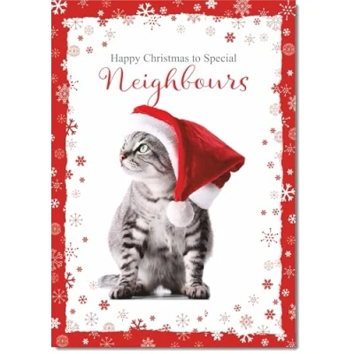 Image of doodlecards Neighbours Christmas Card Kitten in a Santa Hat Medium Size for with Plain Envelope