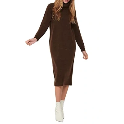 Image of ONLY Women&#039;s ONLBRANDIE L/S ROLL Neck Dress KNT NOOS, Chicory Coffee, S