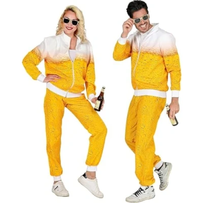 Image of Widmann 97191 Adult Costume 80s Tracksuit, Beer, Jogging Suit, Bad Taste Party, Carnival, Ballermann, Multicoloured, S