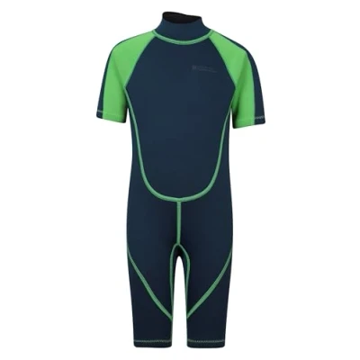 Image of Mountain Warehouse Kids Shorty Wetsuit Flat Seams, Easy Glide Zip Children&#039;s Wetsuit, Neoprene Swimming Adjustable Neck Closure Diving Suit for Surfing, Green, 9 10 Years