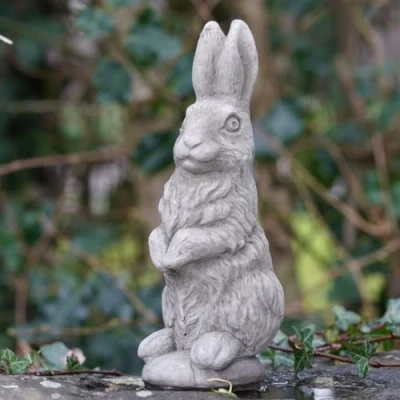 Image of Sitting Bunny Rabbit Stone Statue Wildlife Animal Outdoor Decor Garden Ornament