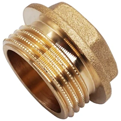 Image of SKIR&#039;CO (2 pcs) Brass Hex Head Flanged Plug 1&quot;, Male Blanking Plug, Pipe External BSP Thread