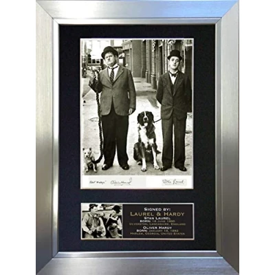 Image of LAUREL AND HARDY No1 Signed Autograph Mounted Photo Reproduction PRINT A4 Rare Perfect Birthday (297 x 210mm) #19 (Silver Frame)