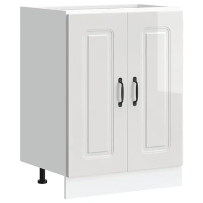 Image of vidaXL Kalmar Sink Base Cabinet High Gloss White Engineered Wood 60x46x81.5 cm Adjustable Feet Ample Kitchen Storage
