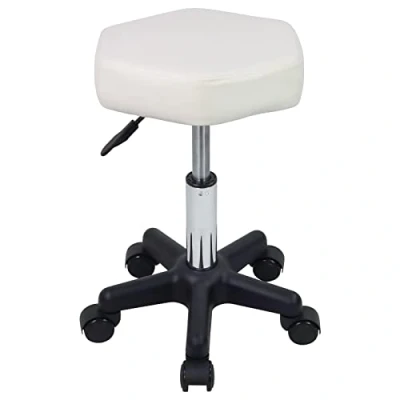 Image of FURWOO Hexagon Rolling Stool with Wheels Height Adjustable Chair for Salon Massage Home Kitchen Spa White