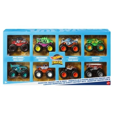 Image of Hot Wheels Monster Trucks, Set of 8 1:64 Scale Die Cast Toy Trucks Featuring Hero &amp; Fan Favorite Characters from Live the YouTube Series, JCW76
