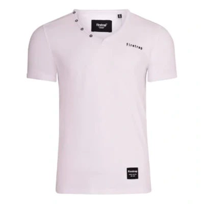 Image of Firetrap Mens Spirit V Neck T Shirt Short Sleeves Buttoned Collar Ribbed Top Casual Clothing White M
