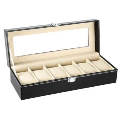 Image of Uten Watch Boxes 6 Slots, Display Storage Box PU Jewelry Collection Case Organiser Holder