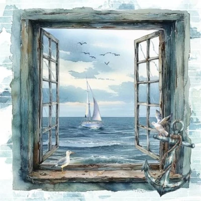 Image of Anniversary House Tiflair Nautical Sea View Design Luxury Napkins 3ply Pack of 20, PJ370240
