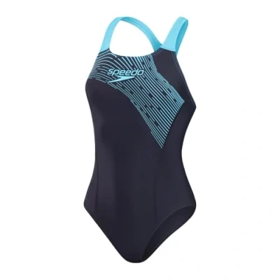 Image of Speedo Womens Medley LOGO Piece Swimsuit, Women&#039;s, Size: 34, True navy/picton blue