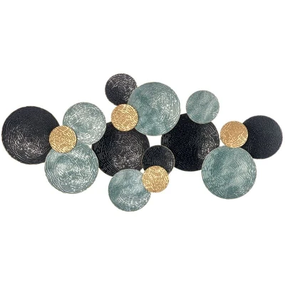Image of HOMCOM 3D Metal Wall Art Modern Circle Hanging Sculptures Home Decor for Living Room Bedroom Dining Room, Blue Black Gold