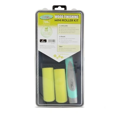 Image of Axus Decor Wood Finishing 5PC Roller Kit (Lime Series) Paint Tray &amp; Frame Finish Sleeve, Compatible with Solvent Water Based Paints, for Professional DIY 4&quot;/100mm