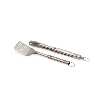 Image of Joseph GrillOut 2 piece Stainless Steel BBQ Utensil Set, Turner &amp; Tongs, Retractable Handle, Hanging Loops