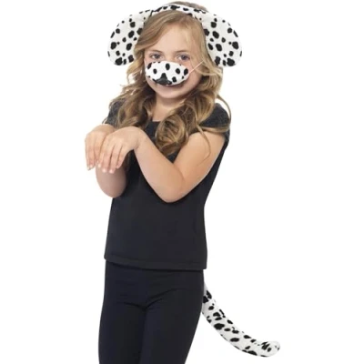 Image of Smiffys Dalmatian Kit, Black &amp; White with Ears on Headband, Tail Nose, Children&#039;s Animal Fancy Dress, Dress Up Accessories