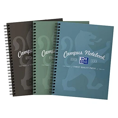 Image of Oxford Campus, A5+ Card Cover, Pack of 3, Wirebound Notebook, 140 Pages, Assorted Metallic Colours