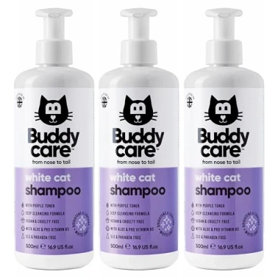 Image of White Cat Shampoo by Buddycare 500ml x3 Brightening and Whitening for Cats Deep Cleansing, Fresh Scented With Aloe Vera Pro Vitamin B5
