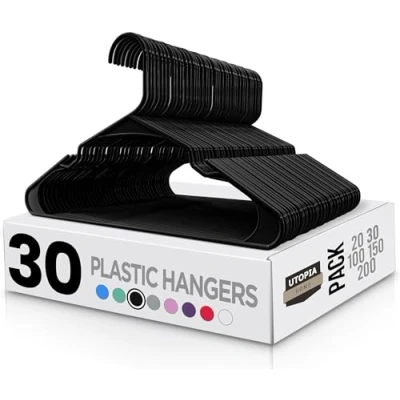 Image of Utopia Home Clothes Hangers 30 Pack Plastic Space Saving Durable Coat Hanger with Shoulder Grooves (Black)