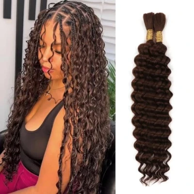 Image of Human Braiding Hair 2Bundles 100g for Bohemian Braids Deep Wave Boho No Weft Extensions (4#, 16 Inch(50g/Bundle x2))