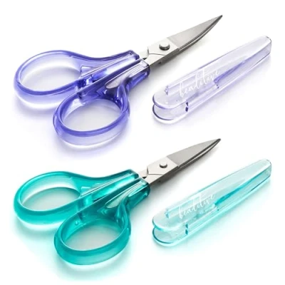 Image of Beaditive Detail Craft Scissors Set (2 Pc.) Curved and Straight, Sharp, Compact Sewing, Embroidery, Paper Cutting, Crafting Stainless Steel Protective Cover (Green)
