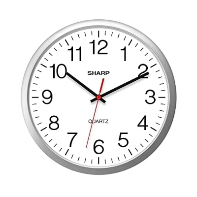 Image of Sharp Wall Clock Silver, Silent Non Ticking 14 Inch Quality Quartz Battery Operated Round Easy to Read Home/Kitchen/Office/Classroom/School Clocks, Sweep Movement