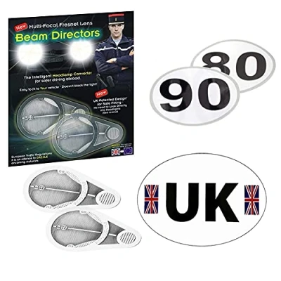 Image of Family Motoring &amp; Leisure Fresnel Lens Headlight Headlamp Clear Beam Deflectors + UK Sticker Legal Speed Set Suitable For All Vehicles