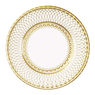 Image of Talking Tables Pack of 8 Gold Vintage Porcelain Style Large Paper Plates 3 Designs Unique, Glamorous, Elegant, Disposable Tableware , Birthday Party, Weddings, Anniversary, NYE,24.55x2.27x24.55 cm