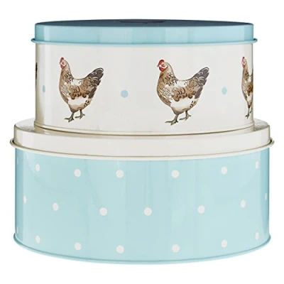 Image of Premier Housewares 507475 Mrs Henderson Cake Tins, Galvanised Steel, Green/Cream, Set of 2 23 x 10 cm