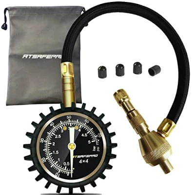 Image of ATsafepro Tyre Deflator Pressure Gauge, 2 in 1 Professional Car Gauge 75Psi with Bleed Valve Special Chuck for 4X4 Large Off Road Tyres