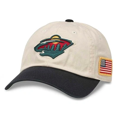 Image of American Needle Minnesota Wild Mens United Slouch Snapback Hat, O/S, Ivory/Black