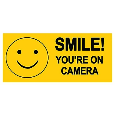 Image of 2 x Smile You&#039;re On Camera Vinyl Safety Stickers 200mm 100mm Self Adhesive CCTV Security