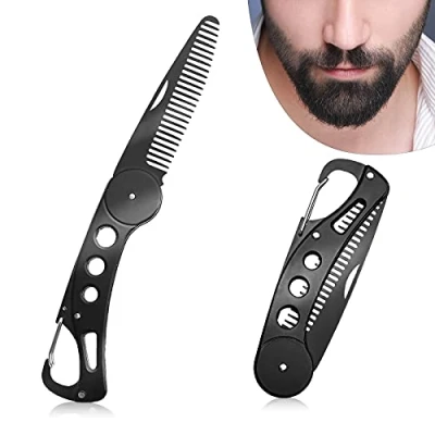 Image of Beard Comb Steel, Folding for Men Grooming &amp; Combing Hair Beards Mustaches, Mustache Styling Pocket Teeth Men, Anti Static, 9.5 * 3 1.5 cm