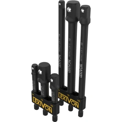 Image of LEXIVON 6 Piece Impact Grade Socket Adapter Set 3&quot; &amp; 6&quot; Extension Bit with Holder 1/4&quot;, 3/8&quot;, and 1/2&quot; Drive, Adapt Your Power Drill to High Torque Wrench (LX 105)
