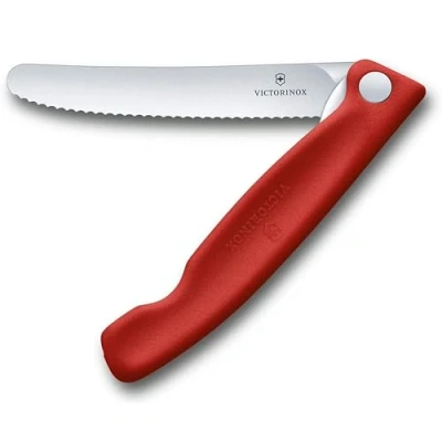 Image of Victorinox Swiss Classic Vegetable Knife, Camping Picnic, Sharp Blade, Serrated Edge, 11 cm, Robust Plastic Handle, Stainless Steel, Red