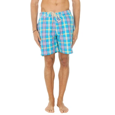 Image of Hackett London Mens Bermuda swimsuit with velcro closure and laces HM800029 Turquoise Cotton Size Small