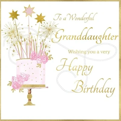 Image of Rush Design Wonderful Granddaughter Birthday Card Floral Cake and Sparklers with Special Finishes Eco Friendly Recyclable