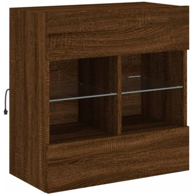 Image of vidaXL TV Wall Cabinet with LED Lights Brown Oak 58.5x30x60.5 cm