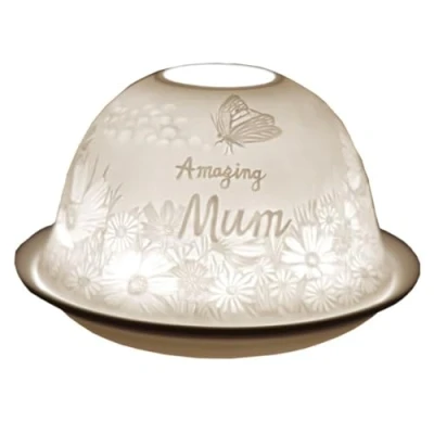 Image of Amazing Mum Porcelain Tealight Holder Dome, Cello Holder, Gifts for Mum. a Stunning Candle Projecting Loving Message Women!