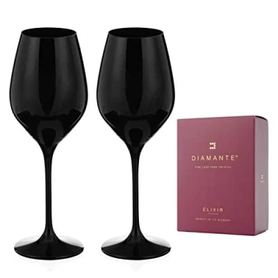 Image of DIAMANTE Black Crystal Glasses &#039;Ghost Black’ Collection Wine Perfect Tasting for Blind