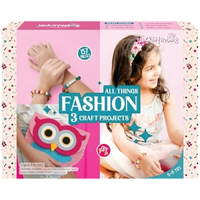 Image of Fashion Themed Art and Craft Kit for Girls 3 Projects in 1 Box Best Girl Gift Ages 6 7 8 9 10 Years Includes Beautiful Felt Foam Embellishments (Little Fashionista 1)