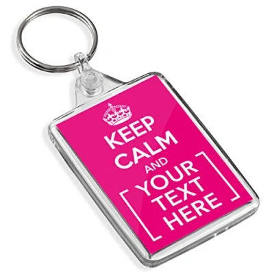 Image of Turquoise Keep Calm And Carry On Personalised Custom Text Keyring Key Fob Chain Clear (Pink)
