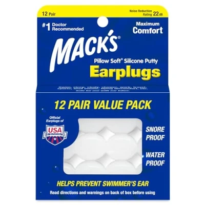 Image of Mack&#039;s Pillow Soft Silicone Earplugs, 12 Pair The Original Moldable Putty Ear Plugs for Sleeping, Snoring, Swimming, Travel, Concerts and Studying